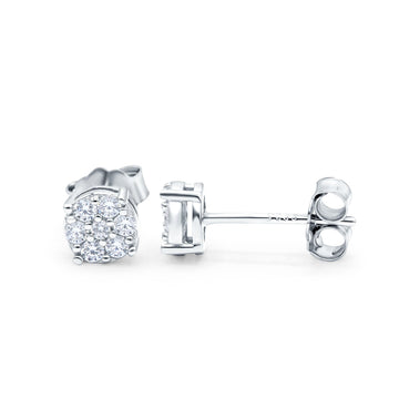 Simulated CZ Round Halo Design Stud Earrings 925 Sterling Silver (5.3mm)